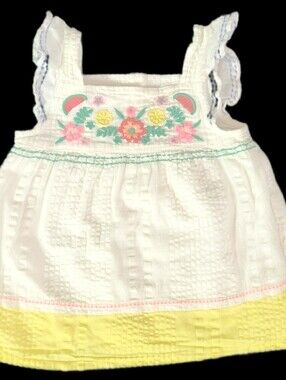 #KING33 F&F White Baby Dress with Multicolor Floral Embroidery